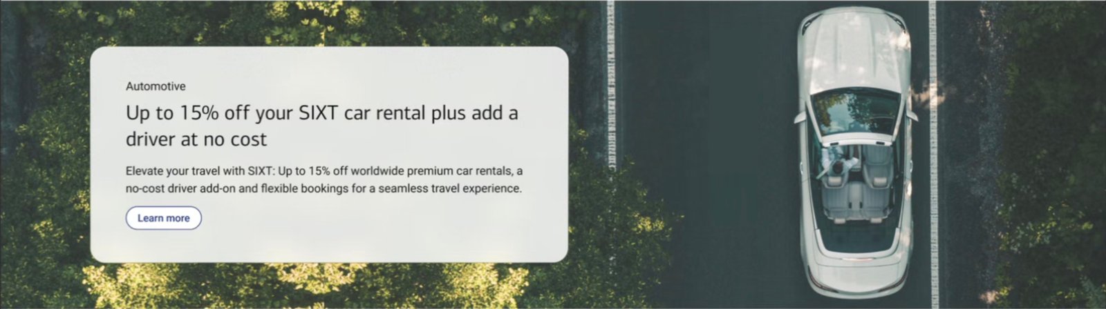 Brand banner &mdash; full-bleed partner image with a floating card