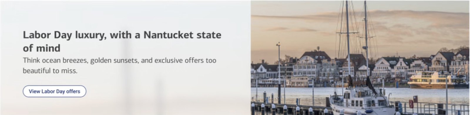 Campaign banner &mdash; full content width, with View Labor Day offers